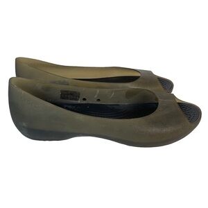 Crocs Carlie Women’s Black Transparent Rubber Wedge Heeled Shoe Size 10 Career